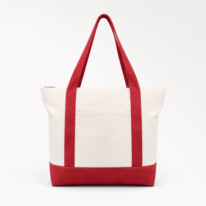 Custom two tone canvas tote bag in red and white