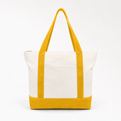 Custom two tone canvas tote bag in yellow and white