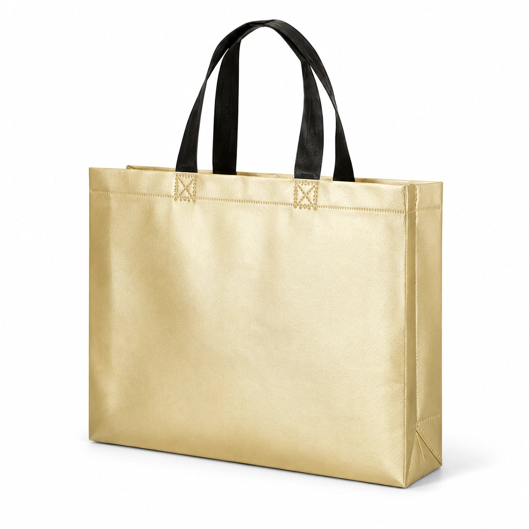 Gold laminated PP non-woven tote bag side view