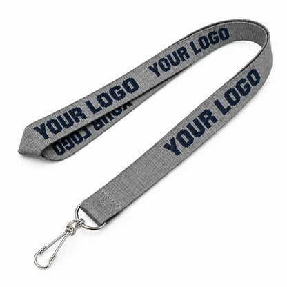 Gray custom woven lanyard with logo