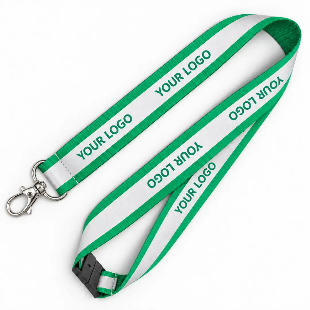 Green  custom reflective lanyard with logo