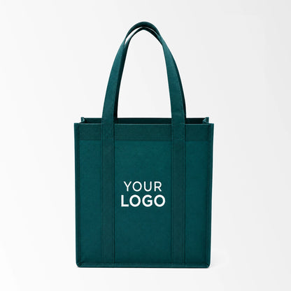Green vertical non-woven tote bag custom logo