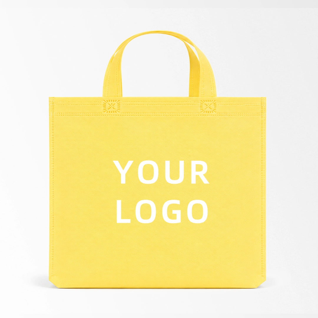 Light yellow short handle non-woven tote bag custom logo