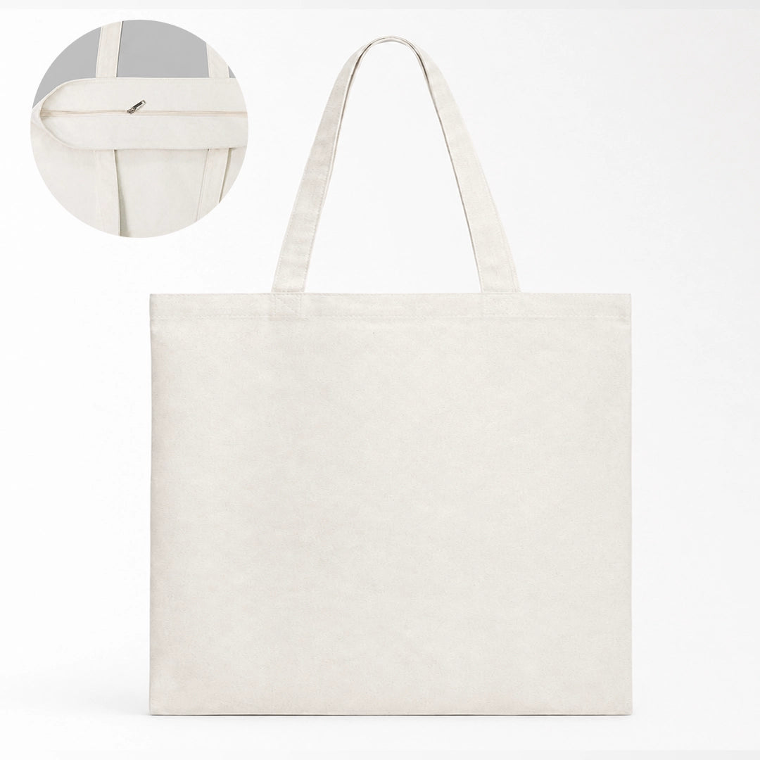 Natural cotton tote bag with hidden zipper detail