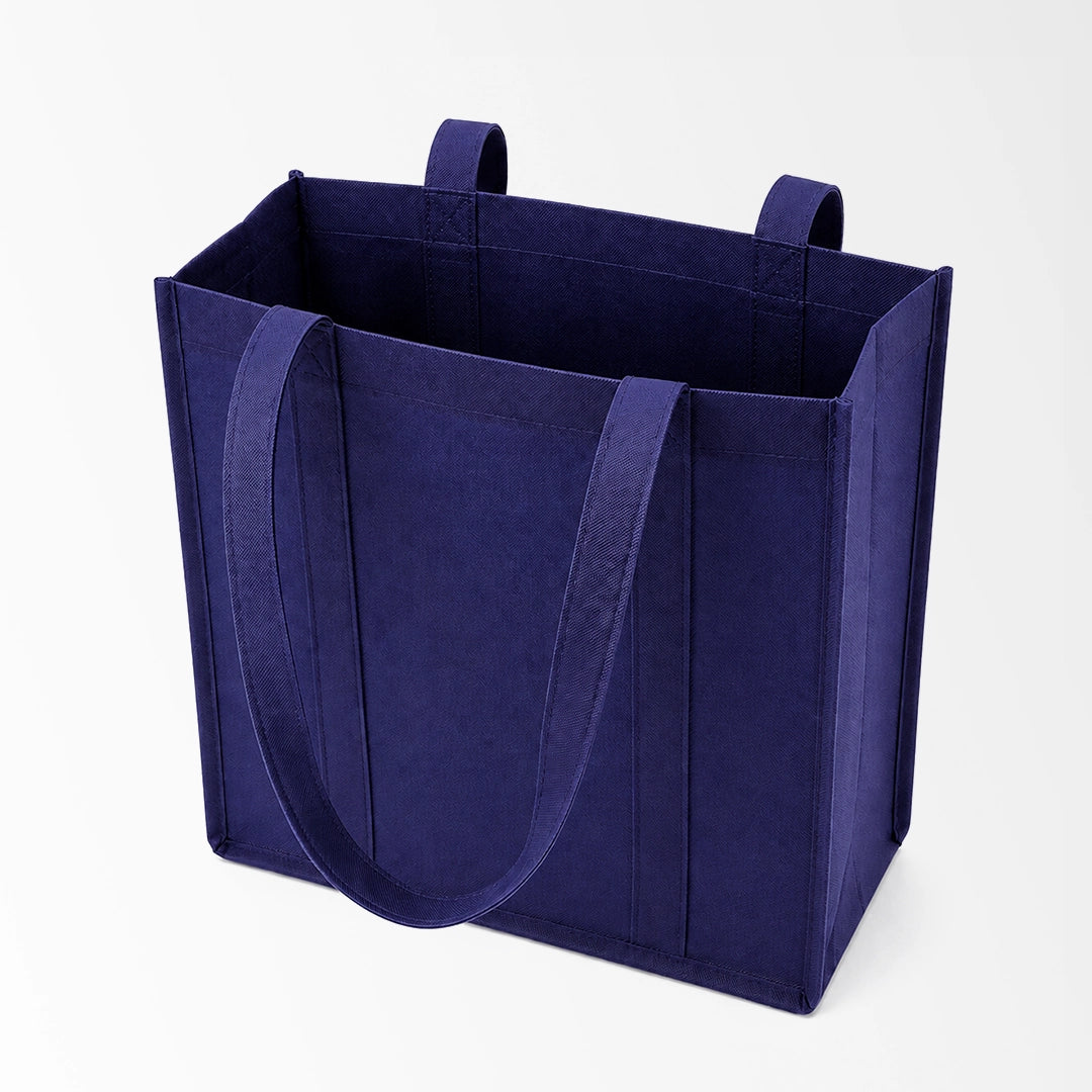 Navy Blue vertical non-woven tote bag side view