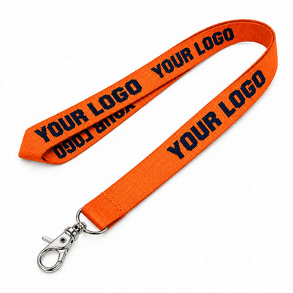 Orange custom woven lanyard with logo