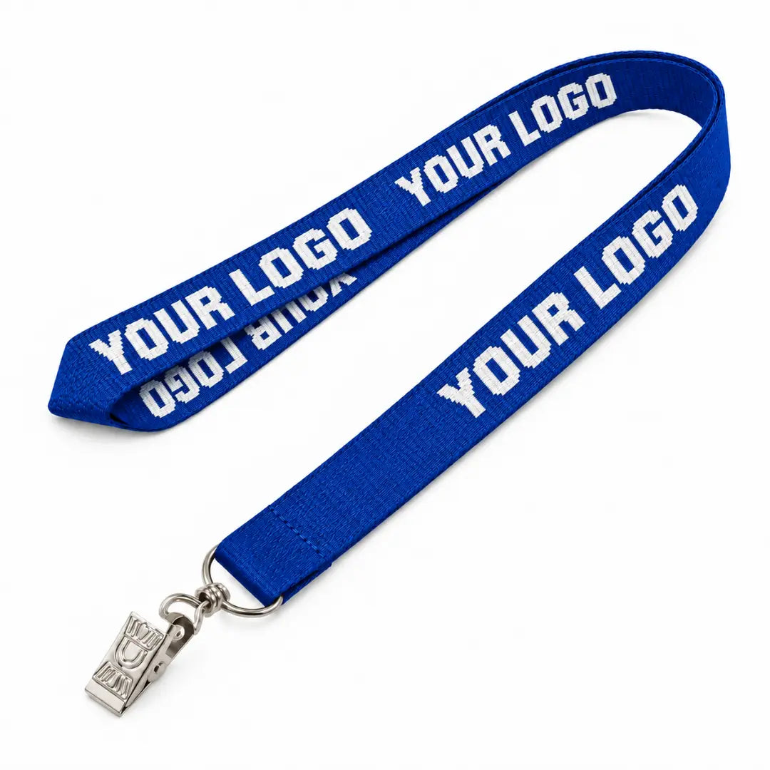 Royal Blue custom woven lanyard with logo
