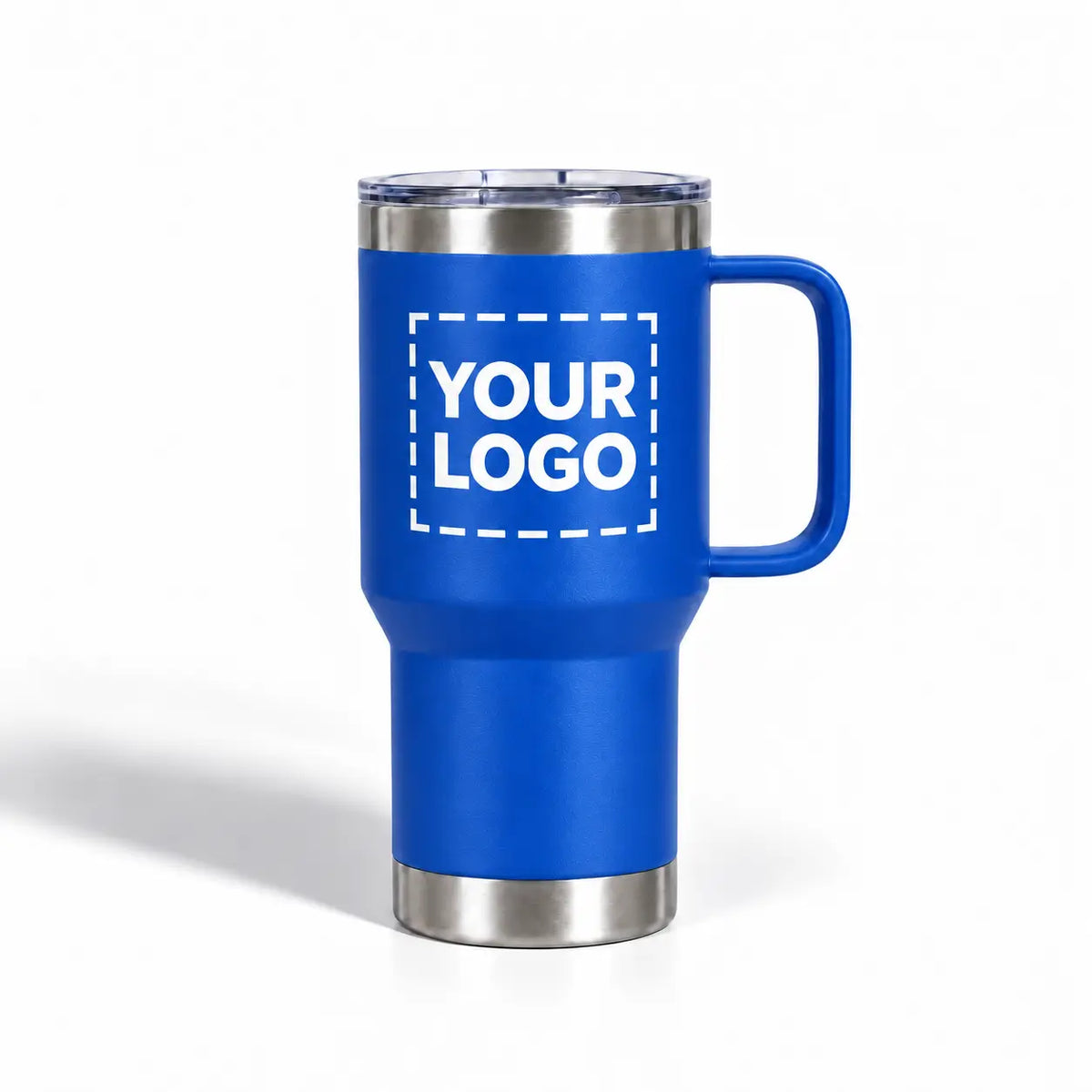 Royal blue travel mug your logo uv
