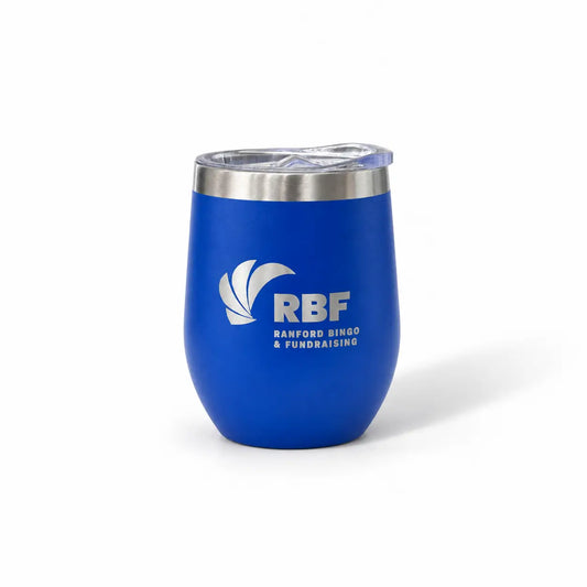 Royal blue tumbler with custom laser engraved logo
