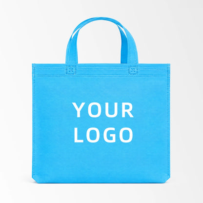 Sky blue short handle non-woven tote bag custom logo