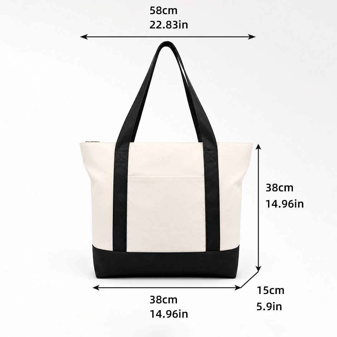 Two‑tone black white canvas tote bag size chart