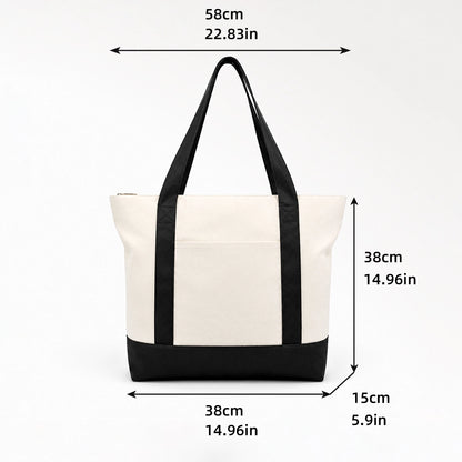 Two‑tone black white canvas tote bag size chart