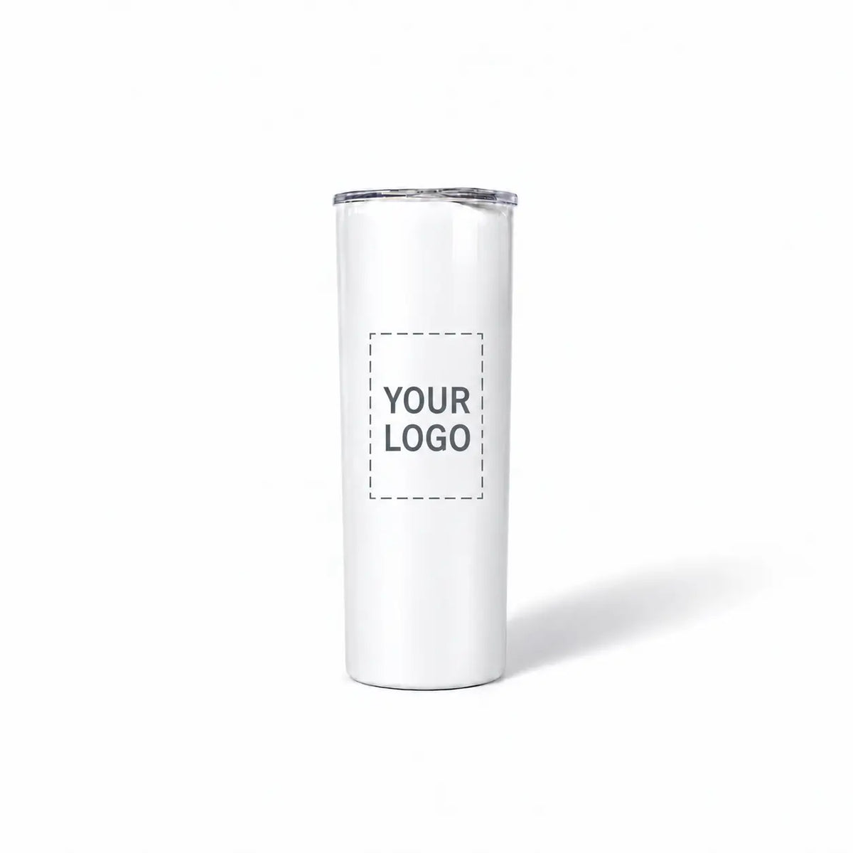 White skinny tumbler custom logo