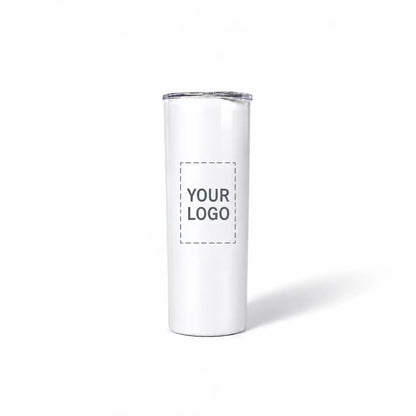 White skinny tumbler custom logo