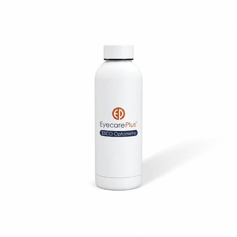 White water bottle with custom printed EyecarePlus logo