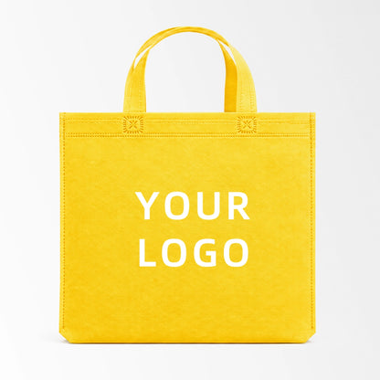 Yellow short handle non-woven tote bag custom logo