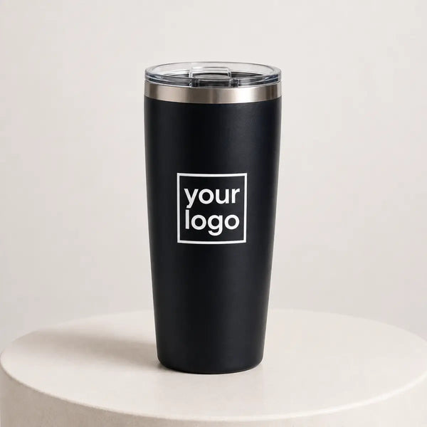 black stainless steel tumbler with custom logo