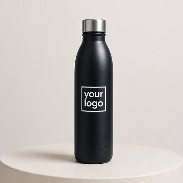 black stainless steel water bottle with custom logo