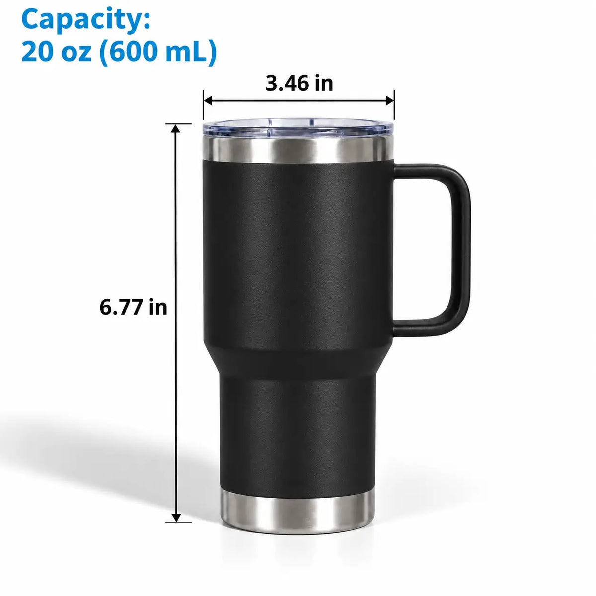 black tumbler size and dimensions view