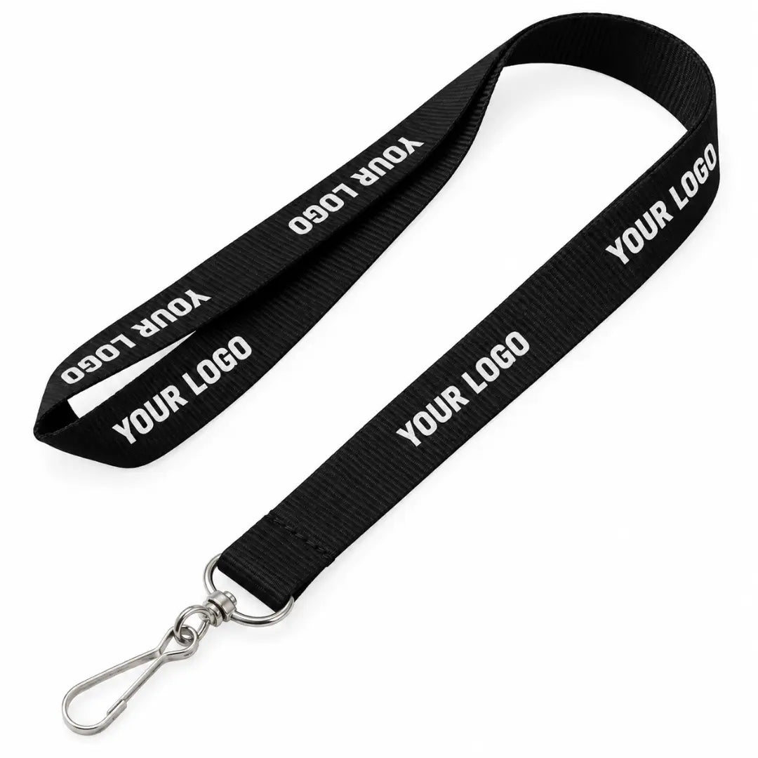 black polyster lanyard with logo