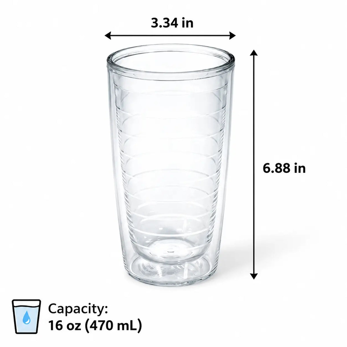 clear plastic tumbler size and dimensions view