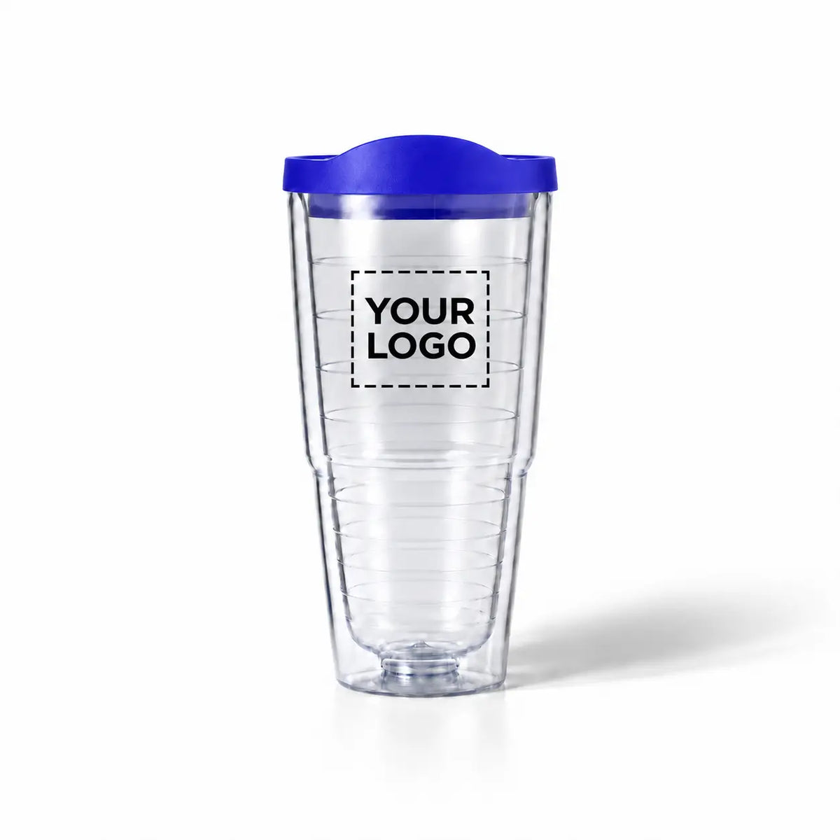 clear plastic tumbler with blue lid custom logo