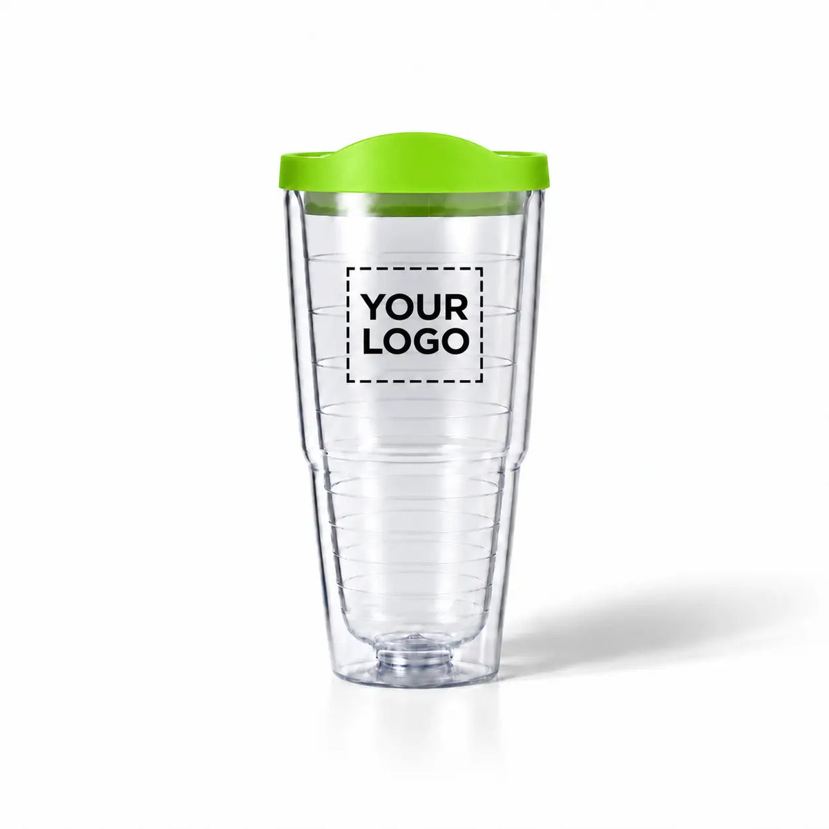 clear plastic tumbler with green lid custom logo