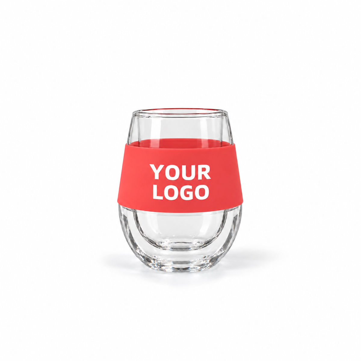 coral pink glass wine tumbler with gel custom logo