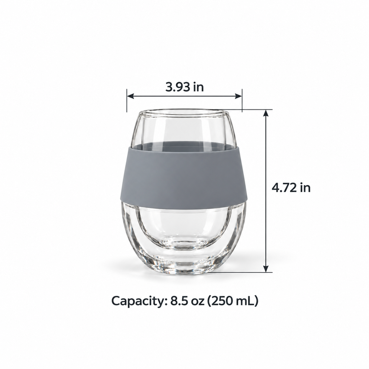 glass wine tumbler size and dimensions view