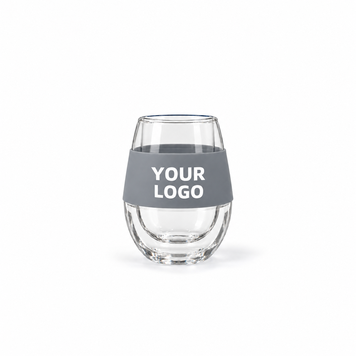 gray glass wine tumbler with gel custom logo