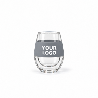 gray glass wine tumbler with gel custom logo