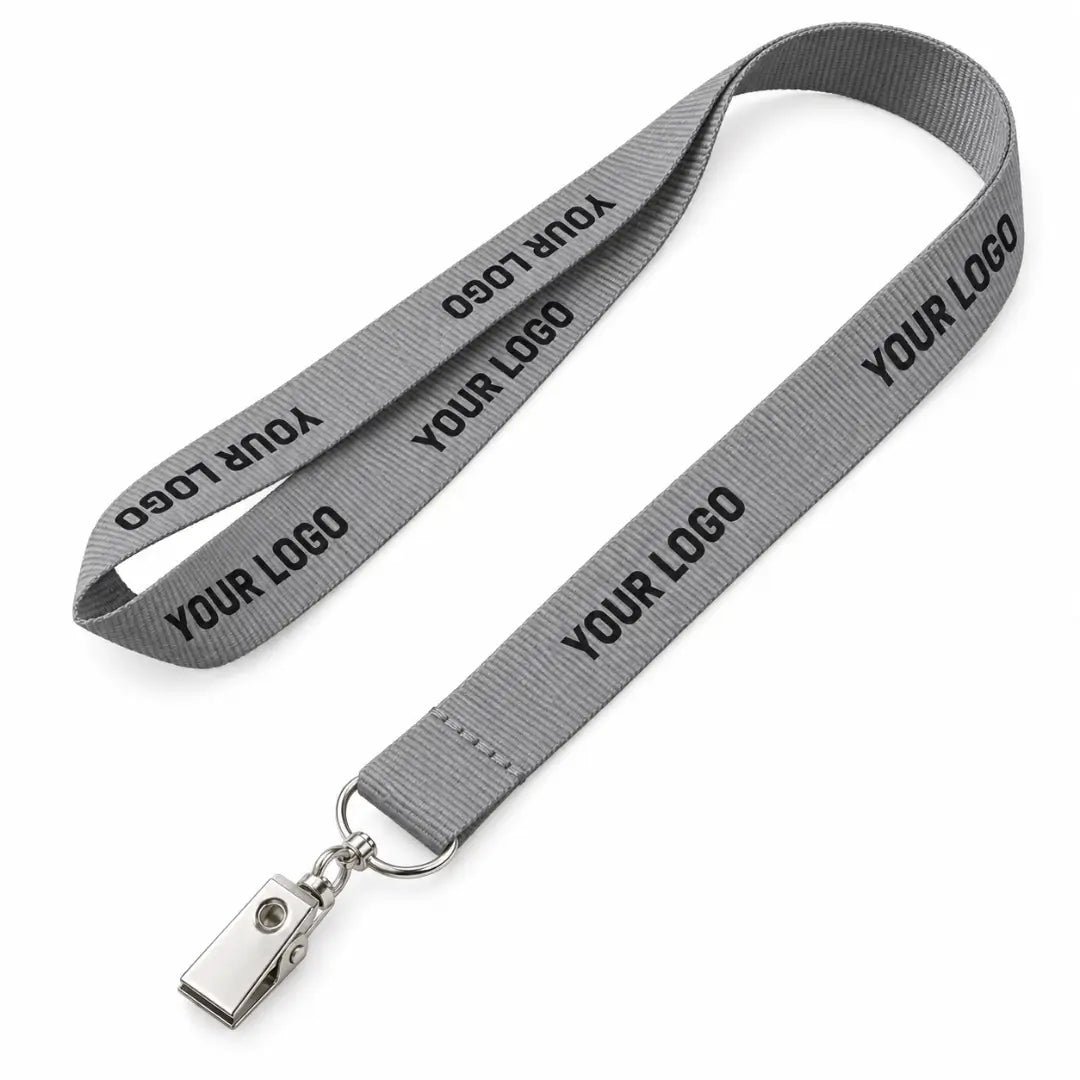 gray polyster lanyard with logo