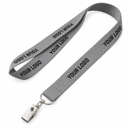 gray polyster lanyard with logo