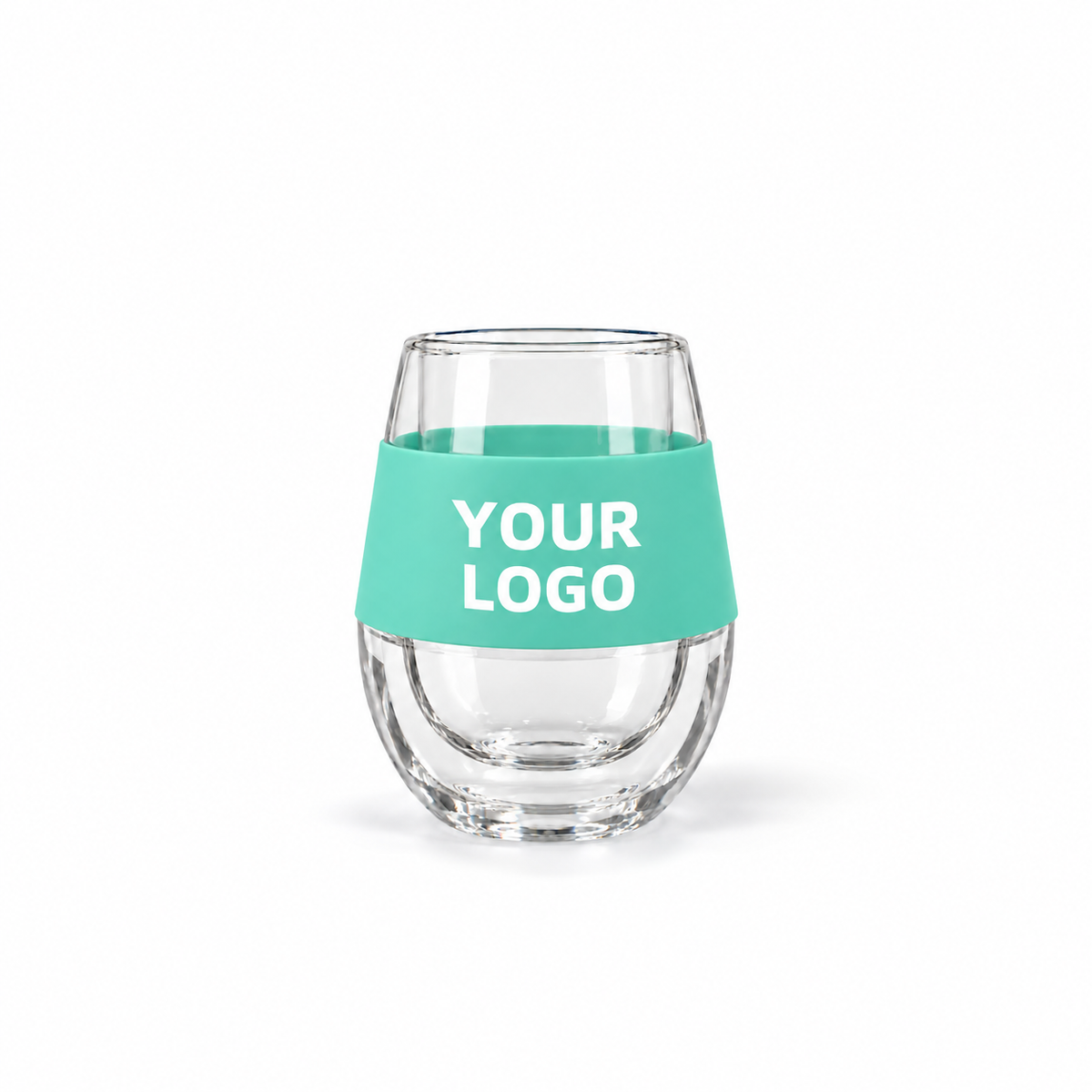 mint green glass wine tumbler with gel custom logo