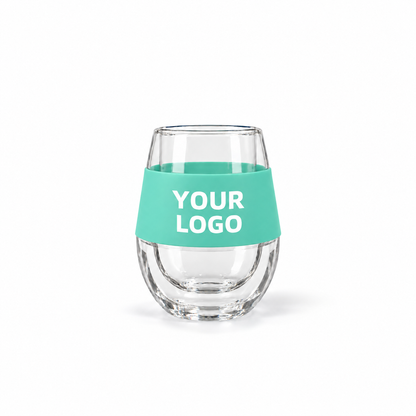 mint green glass wine tumbler with gel custom logo