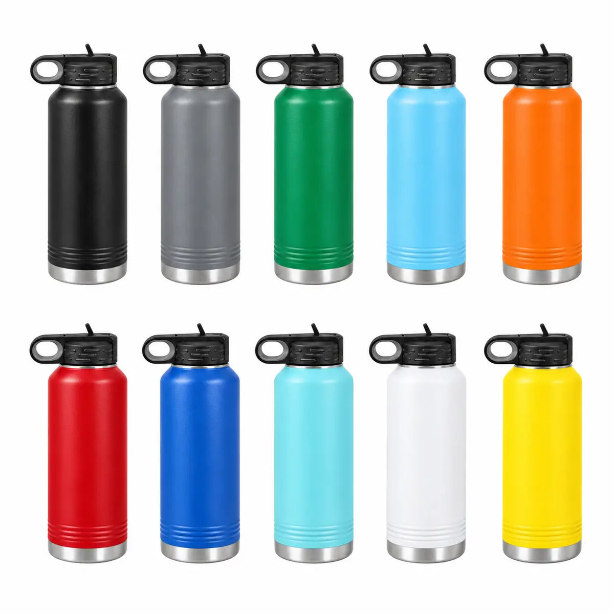 multi color 32 oz. stainless steel water bottles with straw lid and handle