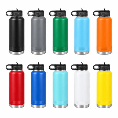 multi color 32 oz. stainless steel water bottles with straw lid and handle