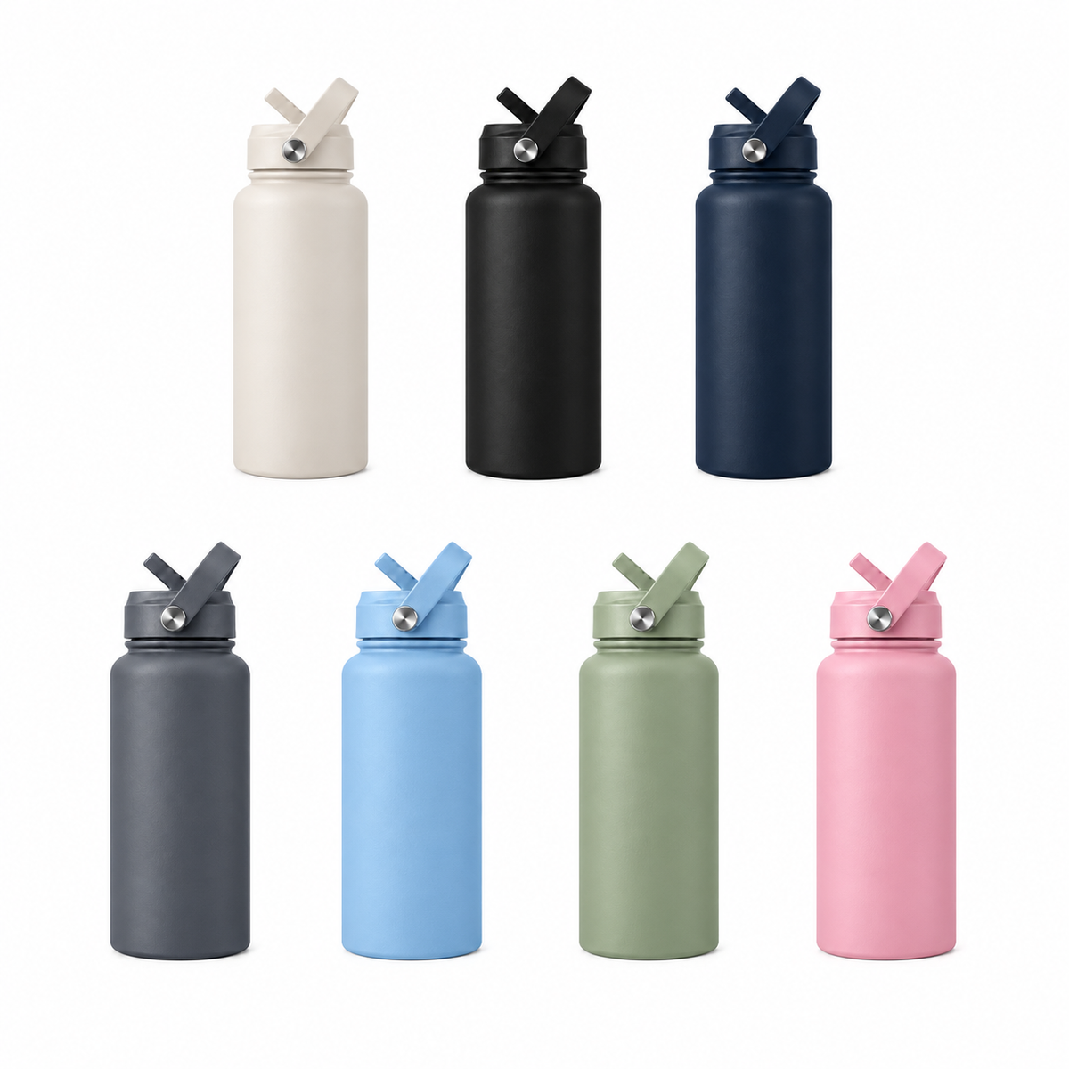 multi color 32 oz. water bottles with flip straw lid