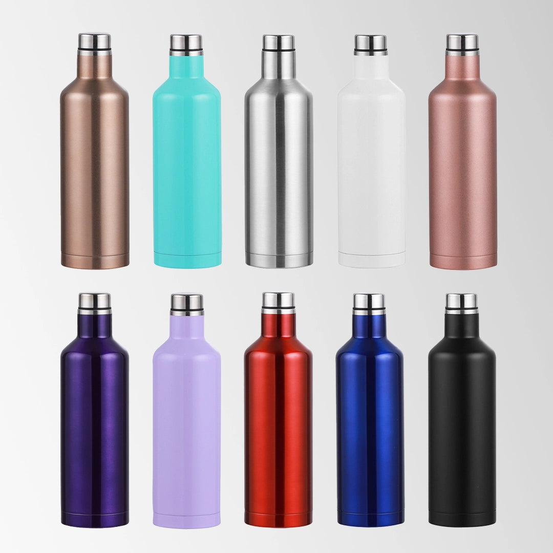 multi color 17 oz. wine-shaped stainless steel water bottles