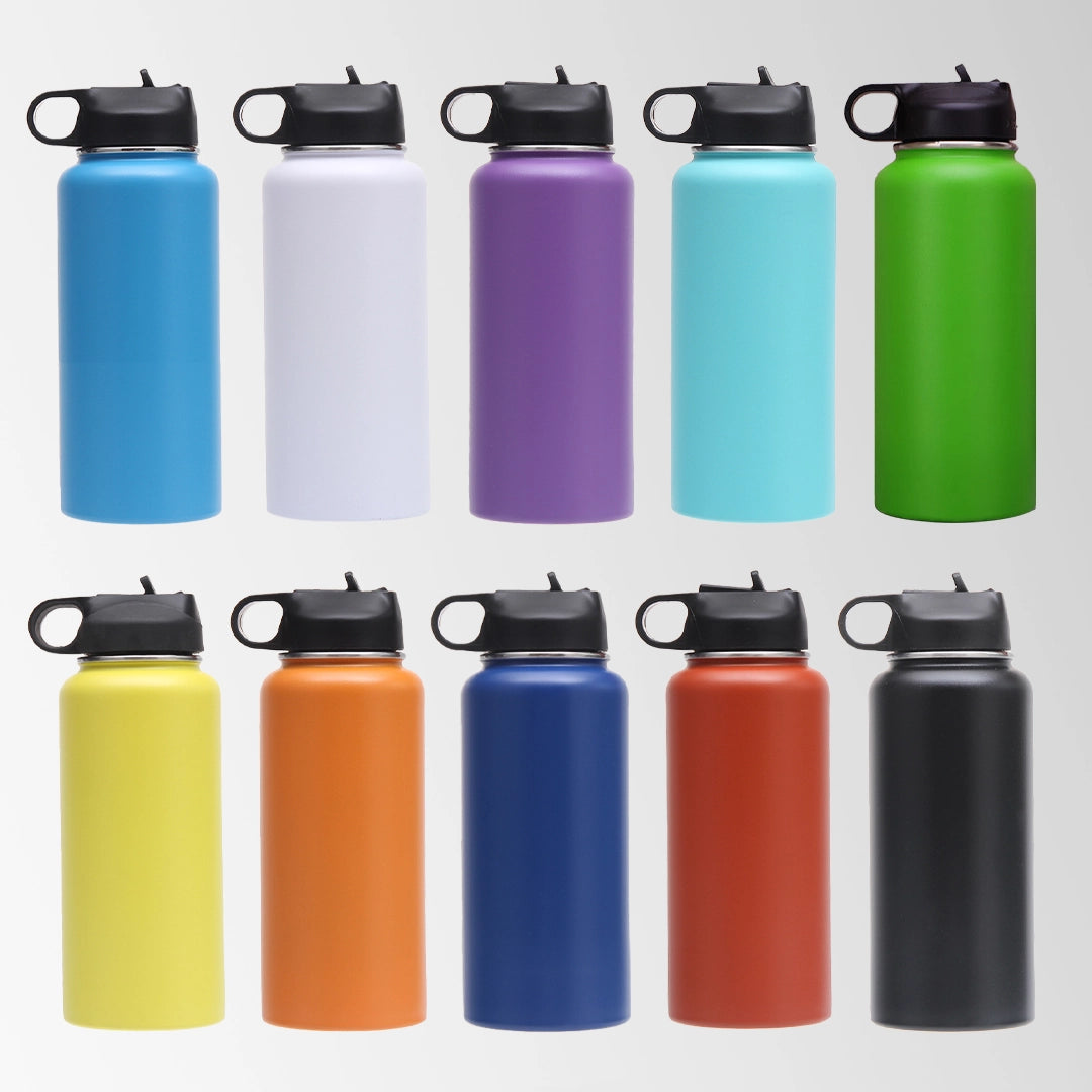 multi color 32 oz. stainless steel water bottles with straw lid and handle