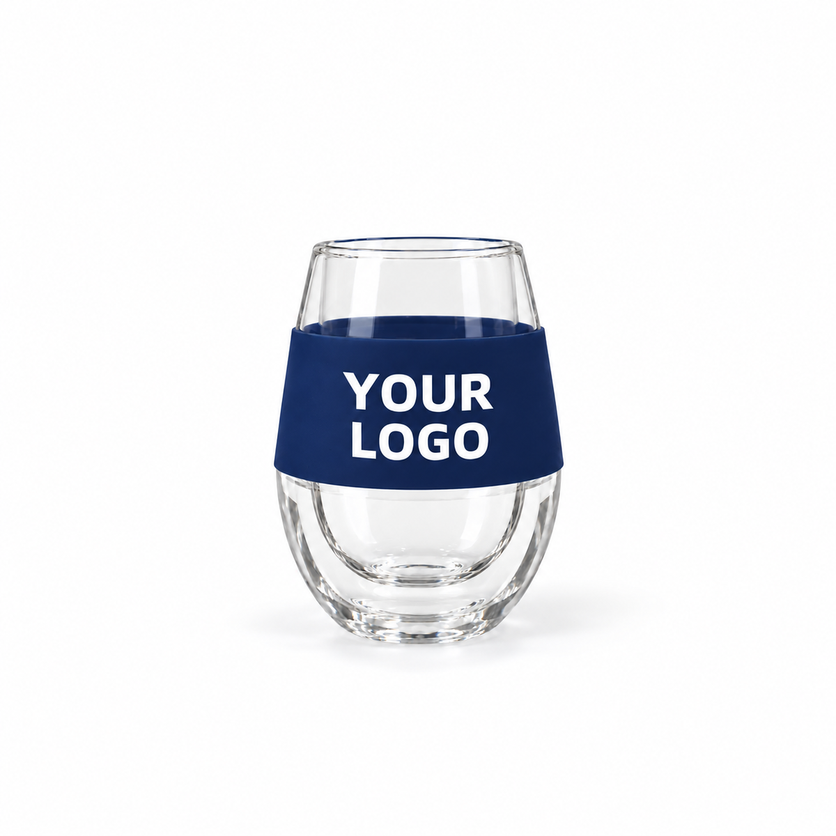 navy blue glass wine tumbler with gel custom logo