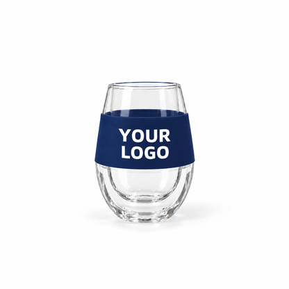 navy blue glass wine tumbler with gel custom logo