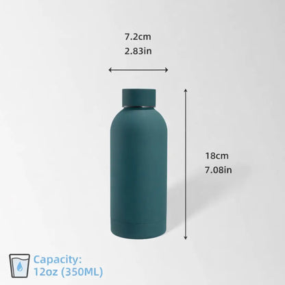 12 oz. Peacock green water bottle size and dimensions view
