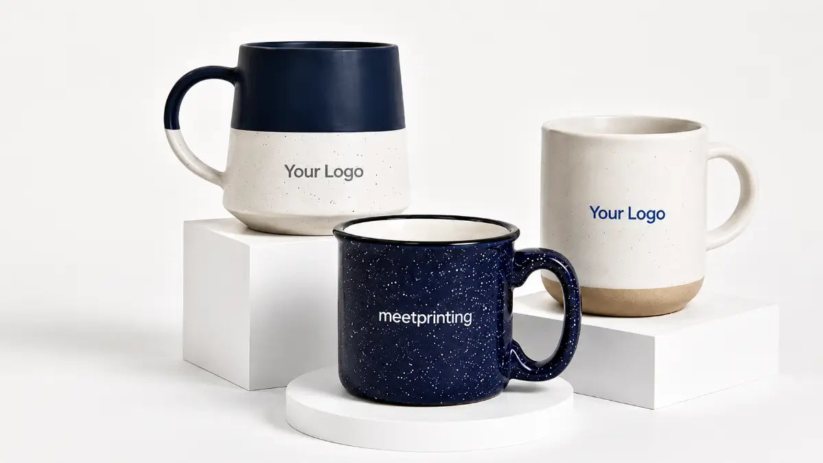 various styles of custom logo ceramic mugs
