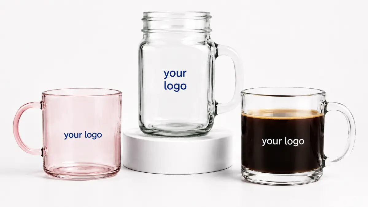 various styles of custom logo glass mugs