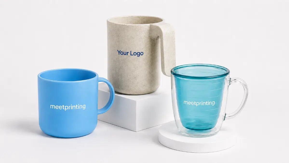 various styles of custom logo plastic mugs