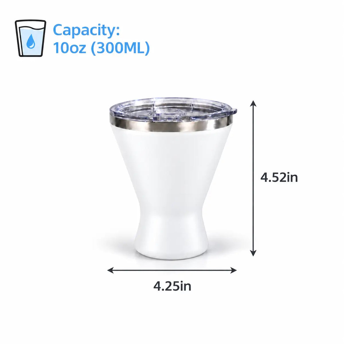 white martini tumbler size and dimensions view