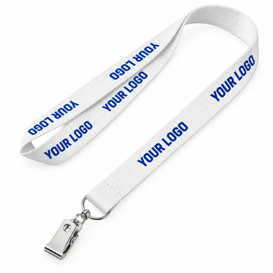 white  custom polyster lanyard with logo